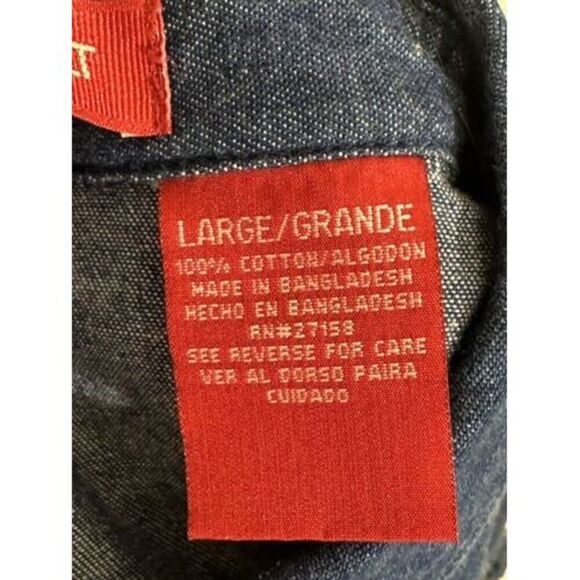 Gloria Vanderbilt Dark Blue Denim Button Front Blouse Size L&M Long Sleeve Shirt - Picture 7 of 16